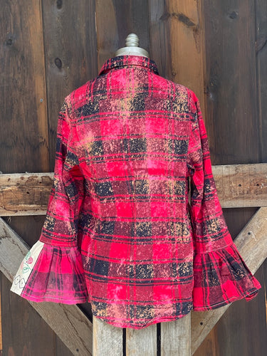 Flared Sleeve Flannel- CHERRY Size Small